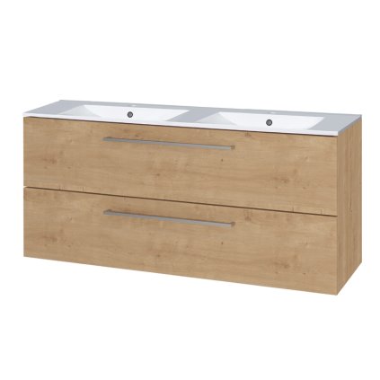 Mereo, Bino, dulap baie cu chiuveta ceramica 121 cm, alb, stejar, MER-CN623