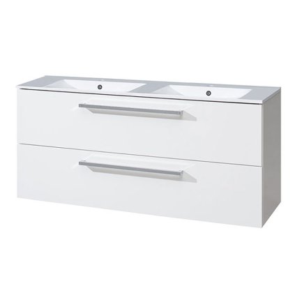 Mereo, Bino, dulap baie cu chiuveta ceramica 121 cm, alb, stejar, MER-CN663