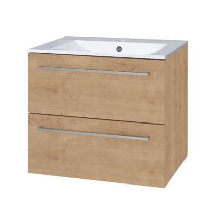 Mereo, Bino, dulap baie cu chiuveta ceramica 61 cm, alb, stejar, MER-CN620