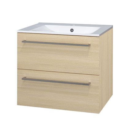 Mereo, Bino, dulap baie cu chiuveta ceramica 61 cm, alb, stejar, MER-CN630
