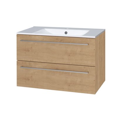Mereo, Bino, dulap baie cu chiuveta ceramica 81 cm, alb, stejar, MER-CN621