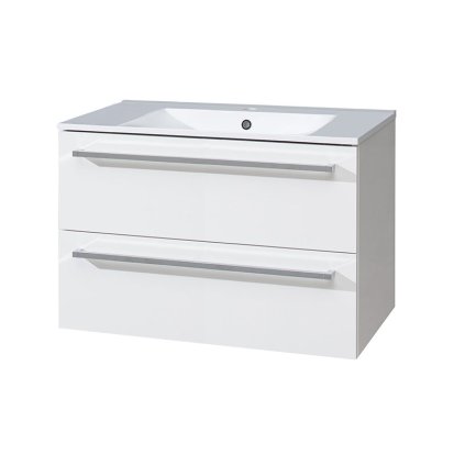 Mereo, Bino, dulap baie cu chiuveta ceramica 81 cm, alb, stejar, MER-CN661