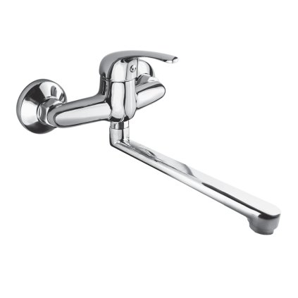 Mereo, Baterie pentru chiuveta montata pe perete, Liliac, cu brat plat drept 180 mm, crom, MER-CBEE30205