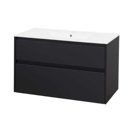 265556 mereo opto kupelnova skrinka s keramickym umyvadlom 101 cm biela dub biela dub cierna mer cn942