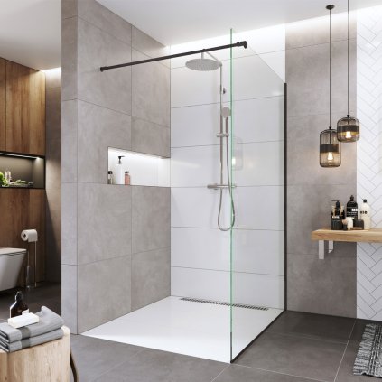 Mereo, Perete de duș WALK IN, Novea, ALU negru, Sticlă transparentă, MER-CK10603HB