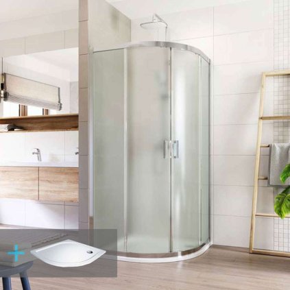 Mereo, Set de dus: LIMA, sfert de cerc, 100 cm, crom ALU, sticla Point, cada de marmura turnata, MER-CK608B62KM