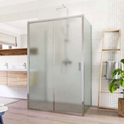 Mereo, Cabină de duș, Lima, dreptunghi, parte fixă x ușă glisantă x parte fixă, crom ALU, sticlă Point, MER-CK85532K