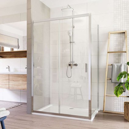 Mereo, Dus, Lima, dreptunghi, usa culisanta si parte fixa, L/P, crom ALU, sticla transparenta, MER-CK85433K