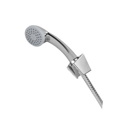 Mereo, Set de baie cu duș de mână cu o singură poziție, furtun de duș cromat alb și suport, MER-CB469A