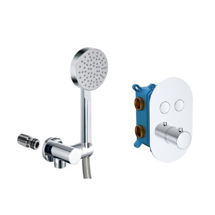 Mereo, Set de baie cu robinet termostatic cu buton ascuns - 2 cai + set de dus, MER-CB60106TB5