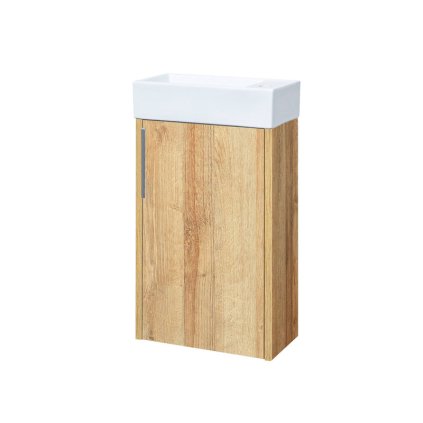 Mereo, Vigo, dulap baie cu chiuveta ceramica, 41 cm, alb, stejar, MER-CN341