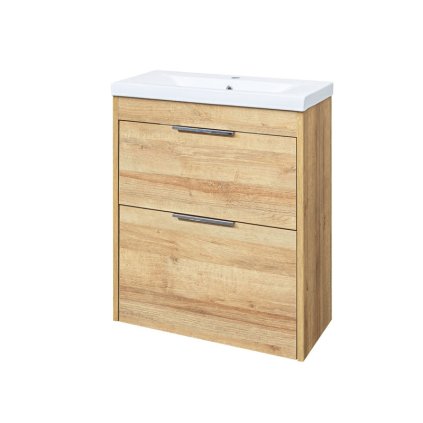 Mereo, Vigo, dulap baie cu chiuveta ceramica, 61 cm, alb, stejar, MER-CN321