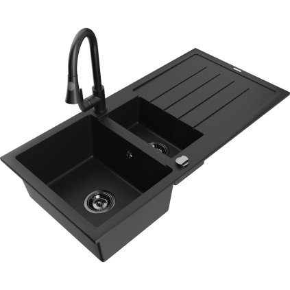 Mexen Andres, chiuveta granit cu 1,5 camere 1000x500x200 mm si baterie chiuveta Elia, negru, 6515-77-670101-70-B
