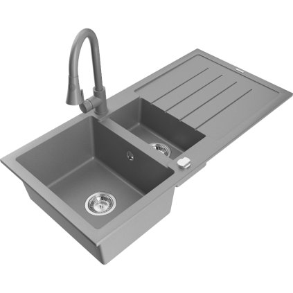 Mexen Andres, chiuveta granit 1,5 camere 1000x500x200 mm si baterie chiuveta Elia, gri, 6515-71-670101-71