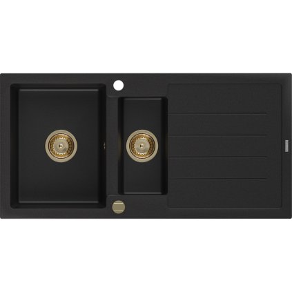Mexen Andres, chiuveta granit 1000x500x200 mm, 1,5 camere, negru cu sifon auriu, 6515101510-77-G