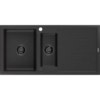 Mexen Andres, chiuveta granit 1000x500x200 mm, 1,5 camere, negru-argintiu metalic cu sifon negru, 6515101510-73-B