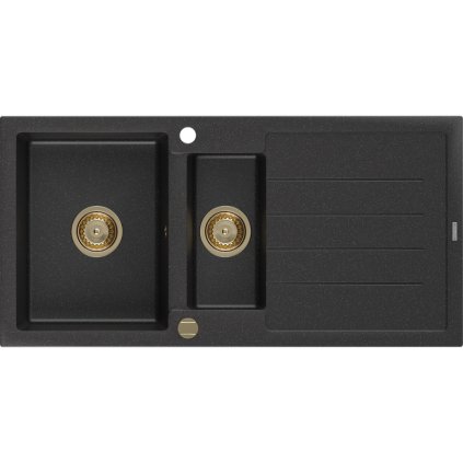 Mexen Andres, chiuvetă din granit 1000x500x200 mm, 1,5 camere, negru-argintiu metalic cu sifon auriu, 6515101510-73-G
