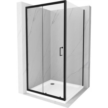 Mexen Apia, cabină de duș cu ușă glisantă 100 (uşă) x 100 (perete) cm, sticlă transparentă 6 mm, profil negru + cadă de duș albă, 840-100-100-70-00-4010B