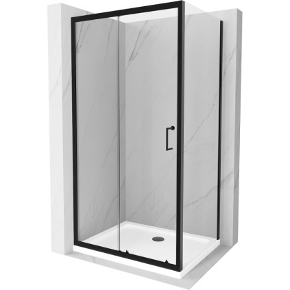 Mexen Apia, cabină de duș cu ușă glisantă 100 (uşă) x 80 (perete) cm, sticlă transparentă 6 mm, profil negru + cadă de duș albă, 840-100-080-70-00-4010B