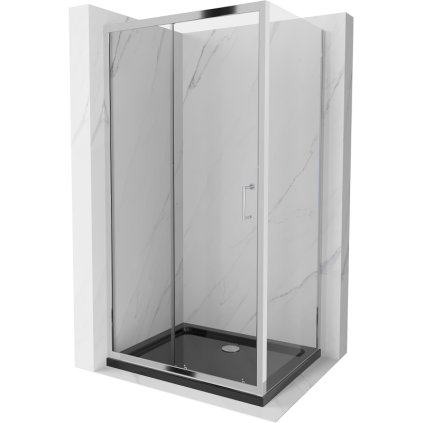 Mexen Apia, cabină de duș cu ușă glisantă 120 (uşă) x 70 (perete) cm, sticlă transparentă 6 mm, profil cromat + cadă de duș neagră cu sifon cromat, 840-120-070-01-00-4070
