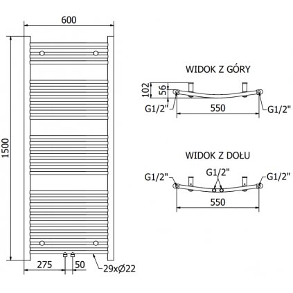 Mexen Ares, element electric de încălzire 1500x600 mm + tijă de încălzire 600 W, crom, W102-1500-600-2600-01