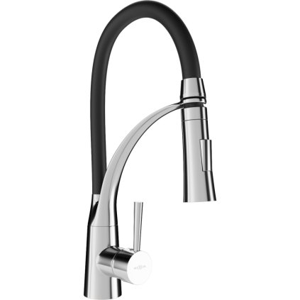 Mexen Aster, baterie chiuvetă înaltă cu braț flexibil, negru-crom, 73450-07