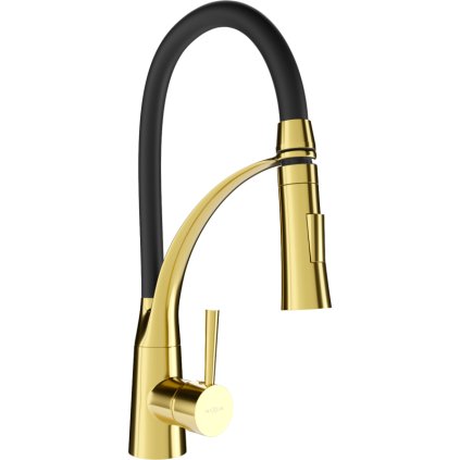 Mexen Aster, baterie chiuvetă înaltă cu braț flexibil, negru-auriu, 73450-57