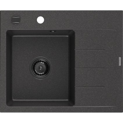 Mexen Ben, chiuvetă granit cu 1 cameră 600x500x190 mm, stânga + sifon negru, pete negre, 6522605000-76-B