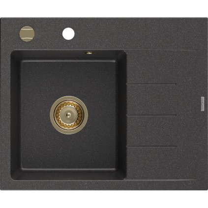 Mexen Ben, chiuvetă granit cu 1 cameră 600x500x190 mm, stânga + sifon auriu, pete negre, 6522605000-76-G