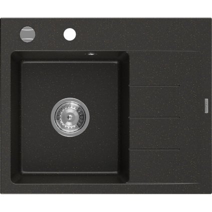 Mexen Ben, chiuvetă granit cu 1 cameră 600x500x190 mm, stânga + sifon crom, negru-auriu metalic, 6522605000-75
