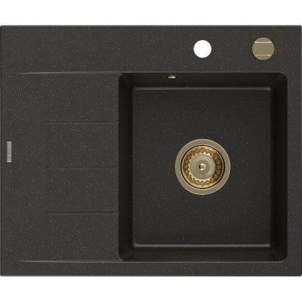 Mexen Ben, chiuvetă granit cu 1 cameră 600x500x190 mm, dreapta + sifon auriu, negru-auriu metalic, 6523605000-75-G