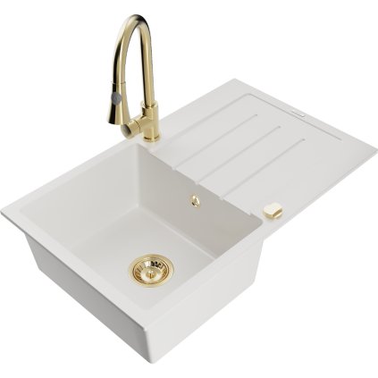 Mexen Bruno, chiuveta granit 1 camera 795x495x200 mm si baterie chiuveta Elia, alb, 6513-20-670101-50