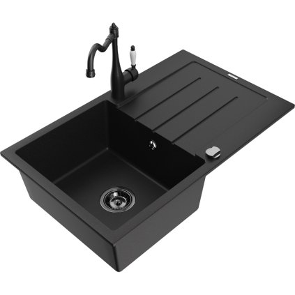 Mexen Bruno, chiuveta granit 795x495x200 mm, robinet cu 1 camera si chiuveta Carla, negru, 6513-77-670700-70-B