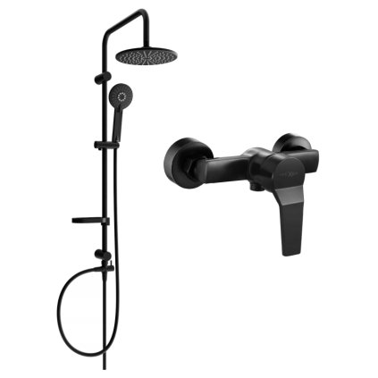 Set de duș Mexen Carl cu duș manual și cu efect de ploaie + robinet de duș Caro, negru mat, 746640240-70