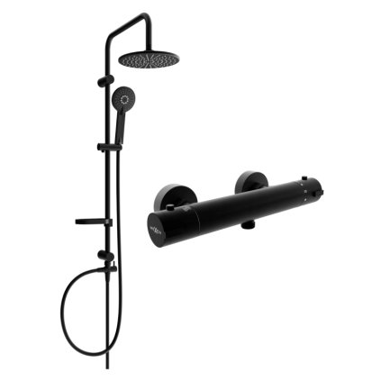 Mexen Carl, set de duș cu duș cu efect de ploaie și baterie termostatică KAI, negru mat, 77100240-70