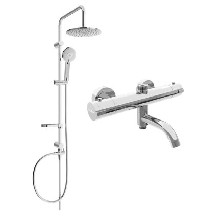 Mexen Carl, set de duș cu duș cu efect de ploaie și robinet termostatic pentru baie KAI, crom, 77900240-00