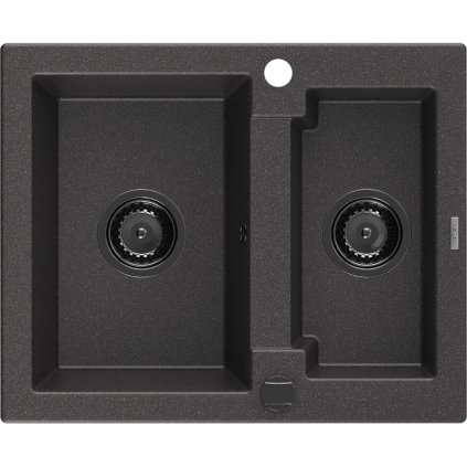 Mexen Carlos, chiuvetă din granit 582x475x177 mm, 1,5 camere, pete negre cu sifon negru, 6518581500-76-B