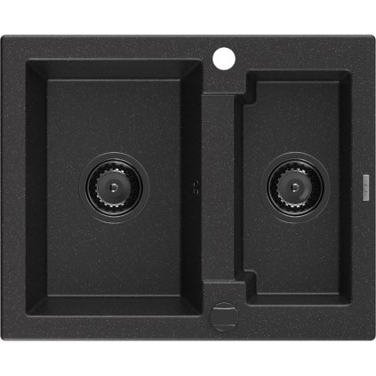 Mexen Carlos, chiuvetă din granit 582x475x177 mm, 1,5 camere, negru-argintiu metalic cu sifon negru, 6518581500-73-B