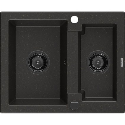 Mexen Carlos, chiuvetă din granit 582x475x177 mm, 1,5 camere, negru-auriu metalic cu sifon negru, 6518581500-75-B