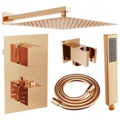 Set de duș ascuns Mexen Cube DR02 cu duș cu efect de ploaie 30x30 cm (6in1), aur roz, 77502DR0230-60