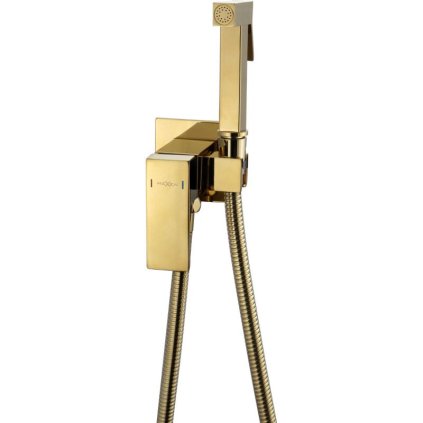 Mexen Cube, baterie pentru bideu ascuns cu spray manual, auriu lucios, 7599150-50