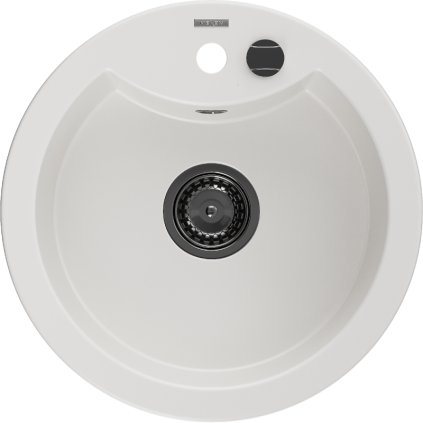 Mexen Diego, chiuvetă din granit 488x488x167 mm, 1 cameră, alb cu sifon negru, 6512481000-20-B