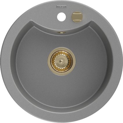 Mexen Diego, chiuvetă din granit 488x488x167 mm, 1 cameră, gri cu sifon auriu, 6512481000-71-G