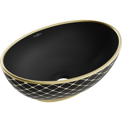 Mexen Elza, chiuveta blat ceramica 405 x 330 mm, model negru mat-auriu, 21014029