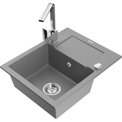 Mexen Enzo, chiuveta granit 576x465x174 mm, 1 camera si baterie cromata Rita, gri, 6506-71-670300-00