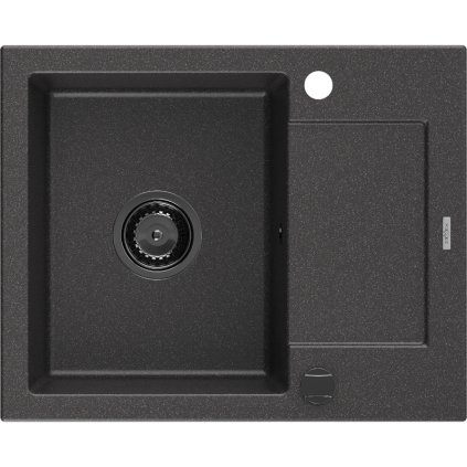 Mexen Enzo, chiuvetă din granit 576x465x174 mm, 1 cameră, pete negre cu sifon negru, 6506571005-76-B