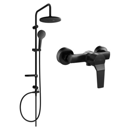 Set de duș Mexen Erik cu duș manual și cu efect de ploaie și robinet de duș Caro, negru mat, 746640205-70