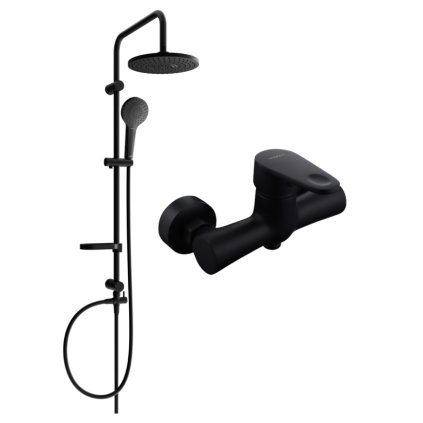 Set de duș Mexen Erik cu duș cu efect de ploaie și robinet de duș Kama, negru mat, 72540205-70