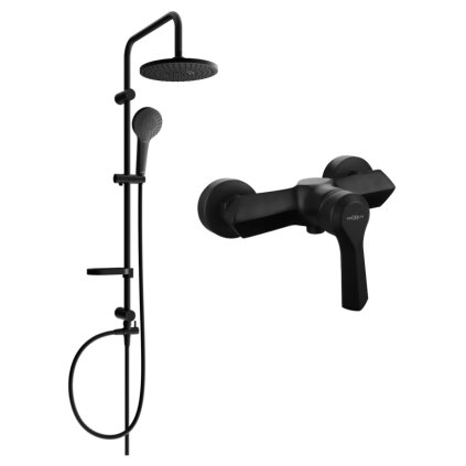 Set de duș Mexen Erik cu duș cu efect de ploaie și robinet de duș Sabre, negru mat, 72140205-70