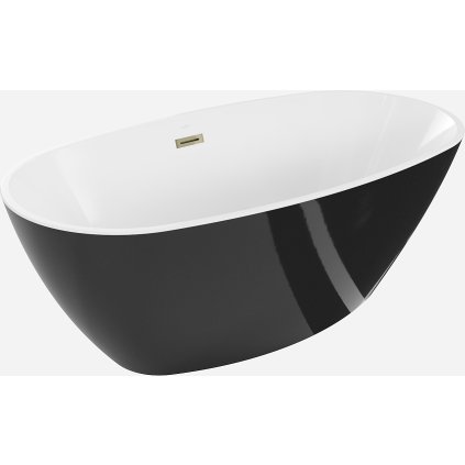 Mexen Eris, cadă de sine stătătoare 155 x 80 cm + dop auriu și sifon automat, alb-negru, 53441558075-G